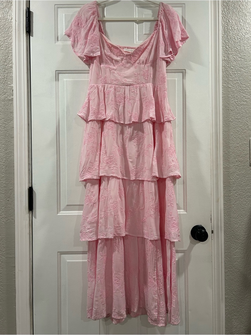 Altar’d State Tiered Pink Ruffled Maxi Dress